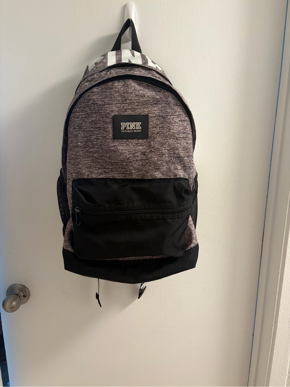 PINK Victoria's Secret Grey Heather Campus Backpack Logo Straps